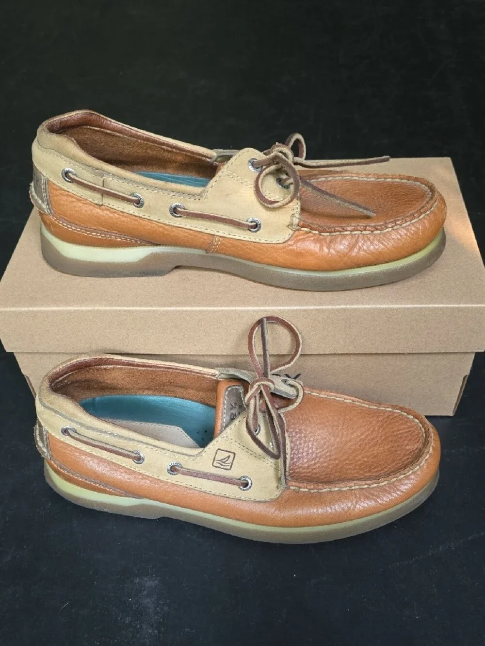Sperry Men's Two-Tone Brown and Tan Leather Sahara Boat Shoes